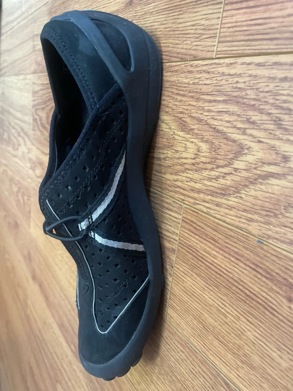 Clarks Women’s Privo Tequini Black Slip-On Perforated Comfort. Suede uppers
